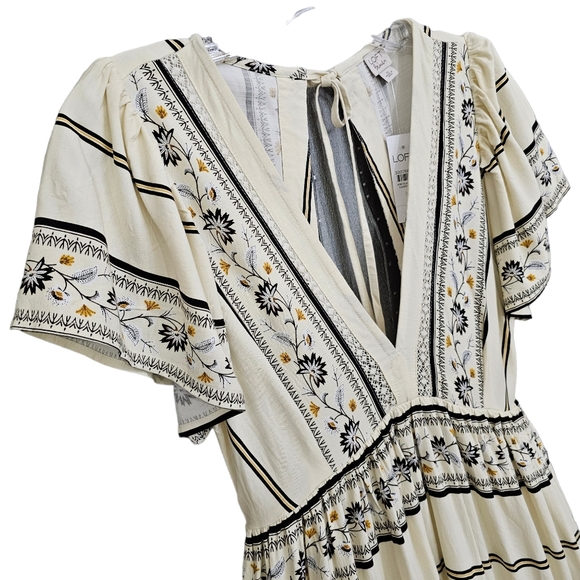 Nwt LOFT Creme/Black/Gold Floral Cap Sleeve V Neckline Resort Wear - Picture 6 of 17